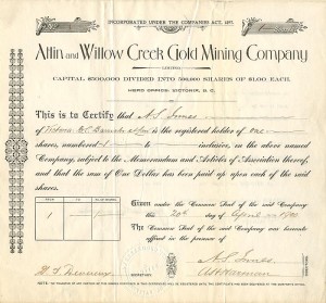 Atlin and Willow Creek Gold Mining Co.
